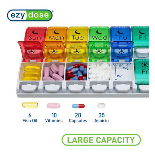 Ezy Dose 7-Day AM/PM Pill Organizer, Large Push Button – Weekly Medication Planner Health Care Pasteur Pharmacy