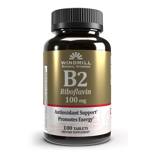 Windmill Vitamin B2 100 mg - Riboflavin Supplement for Energy Metabolism, 100 Tablets Vitamins & Supplements Pasteur Pharmacy