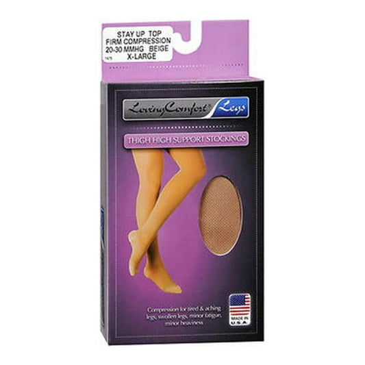 Loving Comfort Thigh High Support Stockings 20-30 Mmhg Beige Medium Hosiery Pasteur Pharmacy