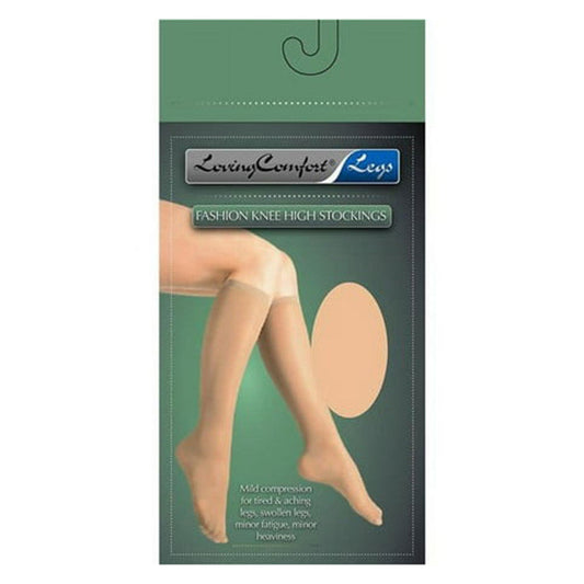 Loving Comfort Sheer Stockings Knee High Closed Toe Womens 8-15Mmhg Beige Medium Hosiery Pasteur Pharmacy