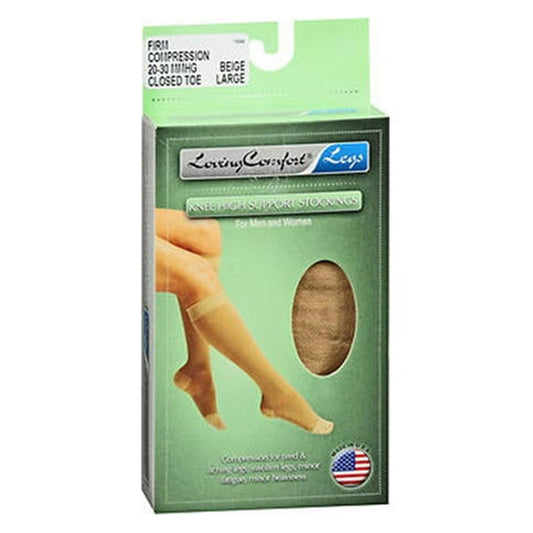 Loving Comfort Sheer Stockings Knee High Closed Toe Womens 20-30Mmhg Beige Large- Personal Care Pasteur Pharmacy