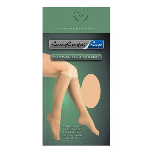 LOVING COMFORT Sheer Compression Stockings, Knee High, Closed Toe, 20-30 mmHg, Beige, Women's X-Large Hosiery Pasteur Pharmacy