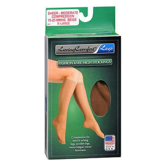 Loving Comfort Women's Sheer Knee-High Compression Stockings – 15-20 mmHg – Closed Toe – Beige – X-Large Hosiery Pasteur Pharmacy