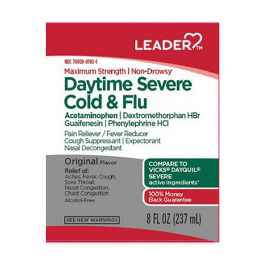 Leader Health Care Severe Cold & Flu, Daytime, Maximum Strength, 8 Oz Medicine & Drugs Pasteur Pharmacy