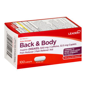 Leader Back & Body Pain Relief, Extra Strength Formula for Muscle & Aches, 100 Count Medicine & Drugs Pasteur Pharmacy