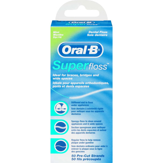 Oral-B Super Floss Pre-Cut Strands Dental Floss, Mint Dental Floss Pasteur Pharmacy