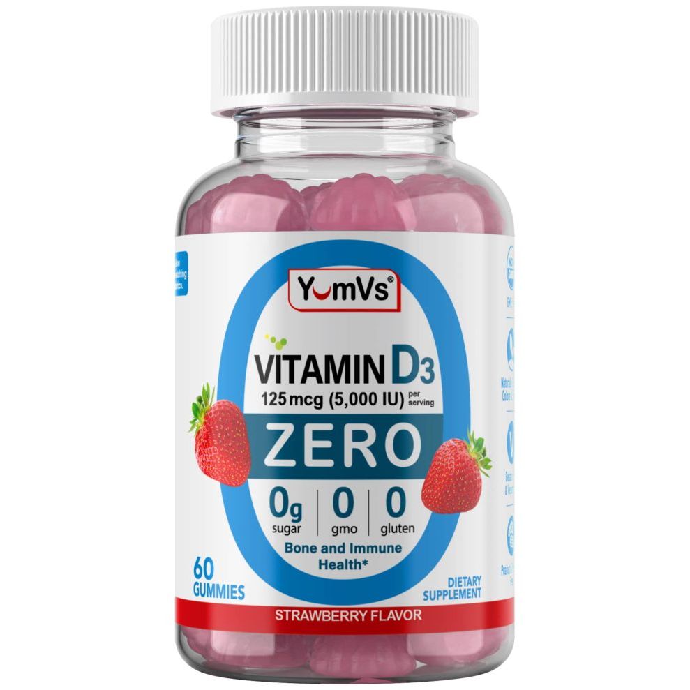 Yum-v's Vitamin D3 Gummies With Zero Sugar For Adults & Kids (125 Mcg – 60 Count) – Sugar Free Vitamin D Gummies – Vegetarian Gummy Vitamins For Bone Support & Immune Health – Vit D3 Vitamin Chewable Strawberry 60 Count Health & Beauty Pasteur Pharmacy