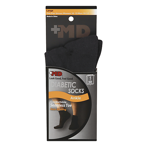 MD Diabetic Seamless Toe Black Ankle Socks (Large / Unisex) - 1 Pair Socks Pasteur Pharmacy