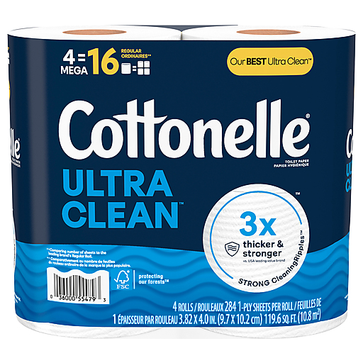Cottonelle Ultra Clean Toilet Paper, 4 Mega Rolls Toilet Paper Pasteur Pharmacy