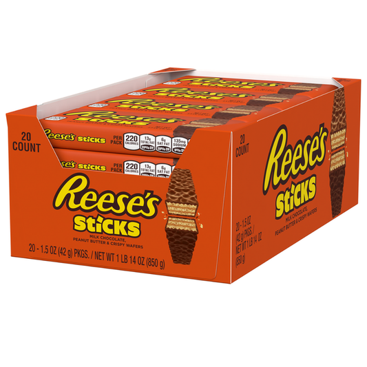 REESE'S STICKS Milk Chocolate Peanut Butter Wafer Candy Bars, 1.5 oz, 20 Count Candy & Chocolate Pasteur Pharmacy