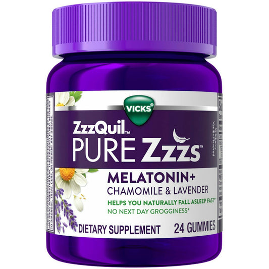 ZzzQuil Pure Zzzs Melatonin+Chamomile & Lavender Gummies Wildberry Vanilla 24Ct Health & Beauty Pasteur Pharmacy