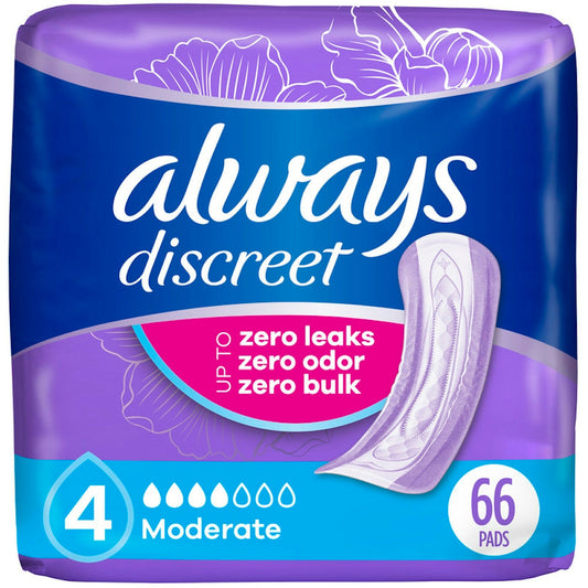 Always Discreet Adult Incontinence Pads For Women Moderate Absorbency Regular Length Personal Care Pasteur Pharmacy
