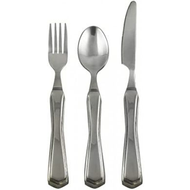 Essential Medical Supply Heavy Duty Weighted Stainless Steel Utensil Set With Fork, Knife And Spoon For Easy Eating Medical Supplies Pasteur Pharmacy