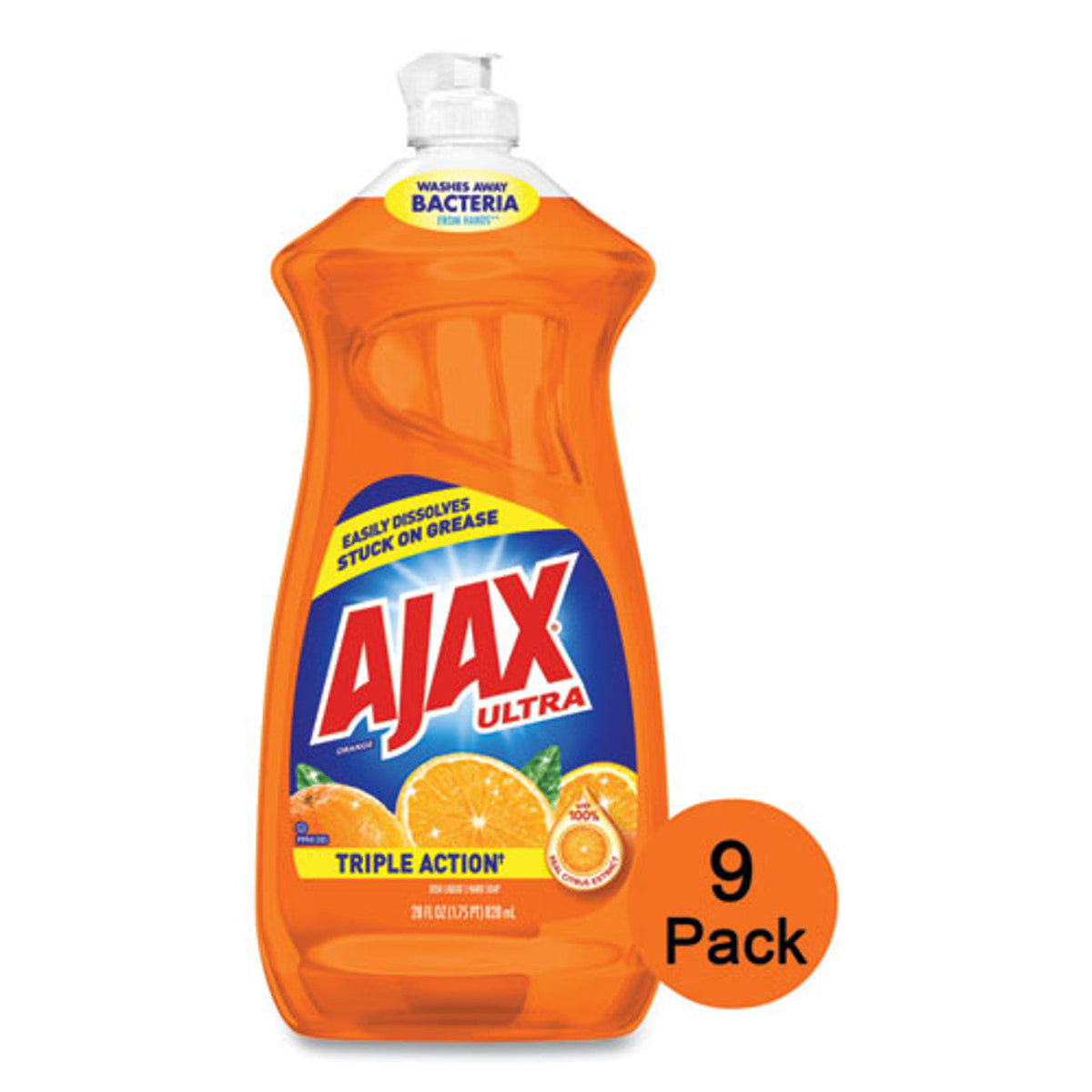 Liquide vaisselle/savon pour les mains Ajax, Triple Action, Orange, 828 ml