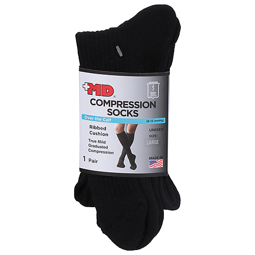 MD USA Ribbed Cotton Compression Socks – Cushion Soles (Black, Large) Socks Pasteur Pharmacy