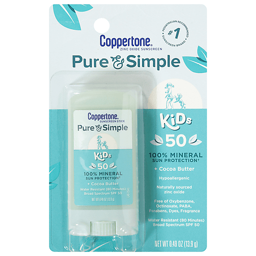 Coppertone Pure & Simple Kids Broad Spectrum Sunscreen Stick, SPF 50, 0.49 Oz Sunscreen Pasteur Pharmacy