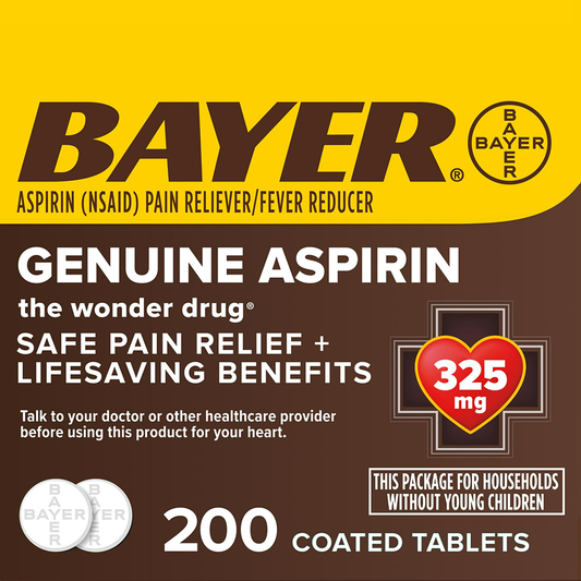 Bayer Genuine Aspirin 325mg Coated Tablets – 200 ct Value Size Medicine & Drugs Pasteur Pharmacy