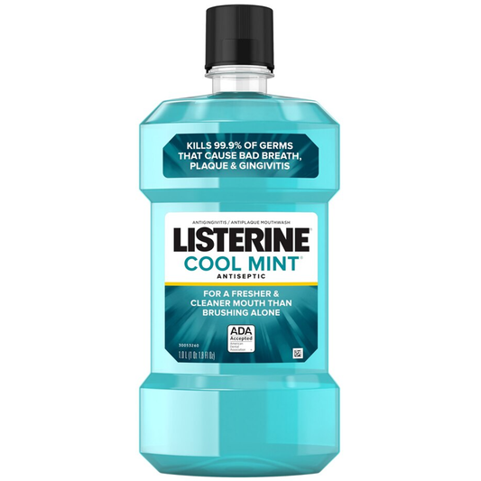 Listerine Mouthwash, Antiseptic, Cool Mint 33.8 Fl Oz Mouthwash Pasteur Pharmacy