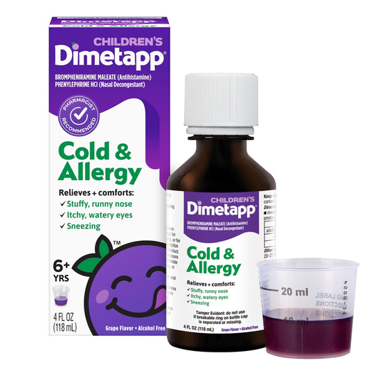 Dimetapp Cold & Allergy, Children's, 6+ Yrs, Grape Flavor 4 Fl Oz Grapes Pasteur Pharmacy