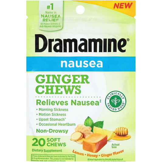 Dramamine Nausea Relief Soft Chews - Ginger, Lemon, Honey Health & Beauty Pasteur Pharmacy