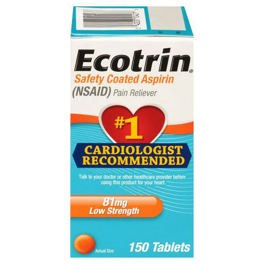 Ecotrin Low Dose Safety Coated Aspirin 81mg, 150 Tablets – 5 Month Supply Medicine & Drugs Pasteur Pharmacy