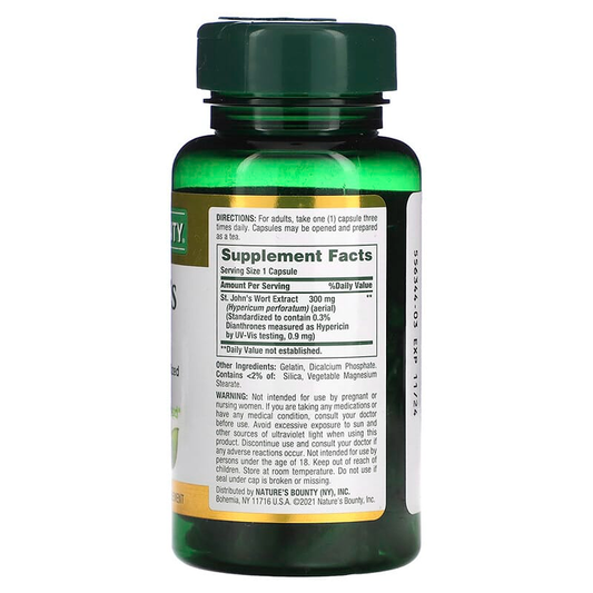 Nature's Bounty St. Johns Wort Extract 300 Mg Capsules Vitamins & Supplements Pasteur Pharmacy