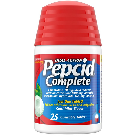 Pepcid Complete Dual Action Cool Mint Flavor Acid Reducer 25 Chewable Tablets Health & Beauty Pasteur Pharmacy