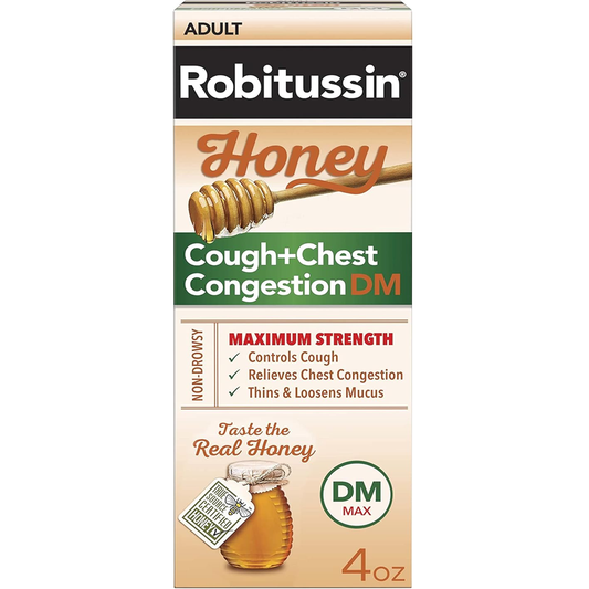 Robitussin Maximum Strength Adult Honey Nighttime Cough DM Liquid Honey Pasteur Pharmacy
