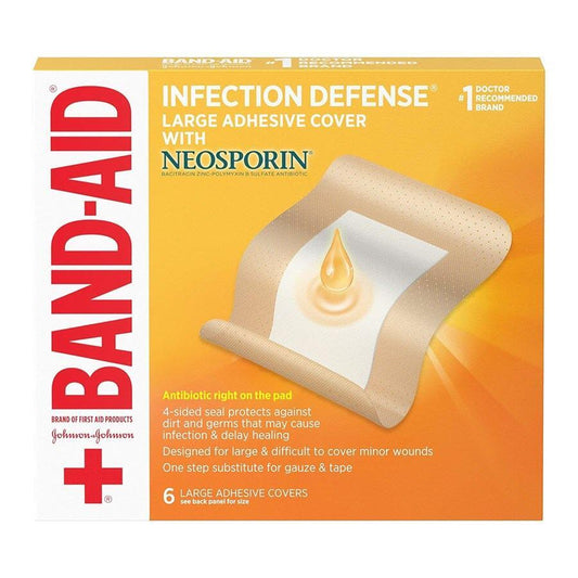 Band-Aid Infection Defense Adhesive Wound Covers With Neosporin Ointment, Large, 6ct Medical Tape & Bandages Pasteur Pharmacy
