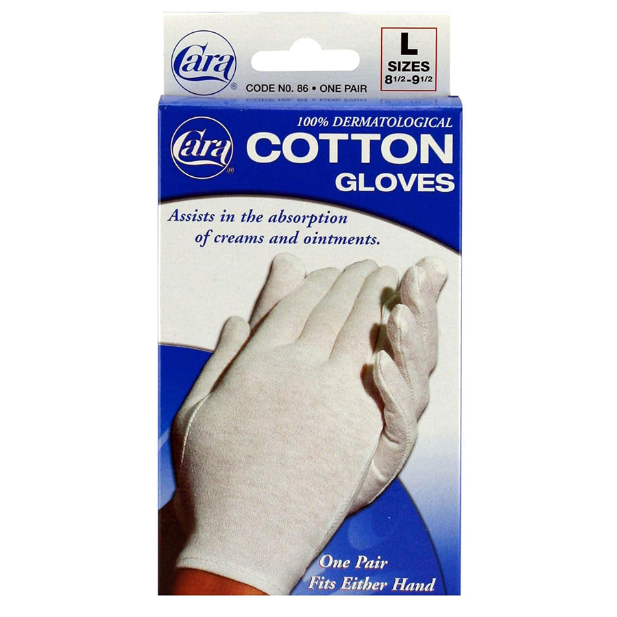 Cara 100% Dermatological Cotton Gloves Large - 1 Pair Disposable Gloves Pasteur Pharmacy