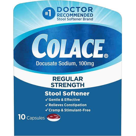Colace Regular Strength Stool Softener, 100 Mg Capsules, 10ct Medicine & Drugs Pasteur Pharmacy