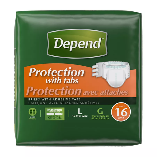 Depend Fresh Protection Incontinence Briefs with Tabs, Maximum Absorbency, Large – 16 Count Incontinence Aids Pasteur Pharmacy