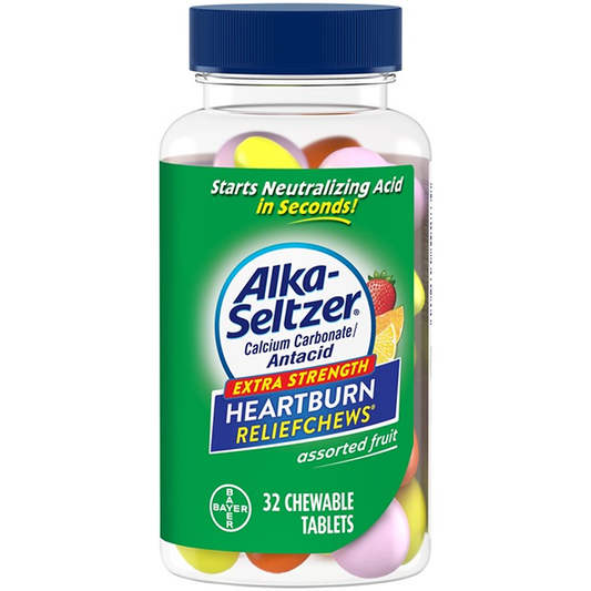 Alka-Seltzer Extra Strength Heartburn Relief Chews Assorted Fruit 32 Chewable Tablets Medicine & Drugs Pasteur Pharmacy