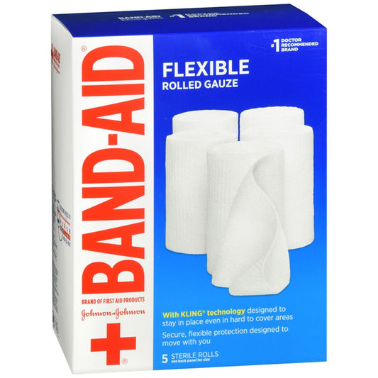 Band-Aid Brand Flexible Rolled Gauze – 5 Rolls First Aid Pasteur Pharmacy