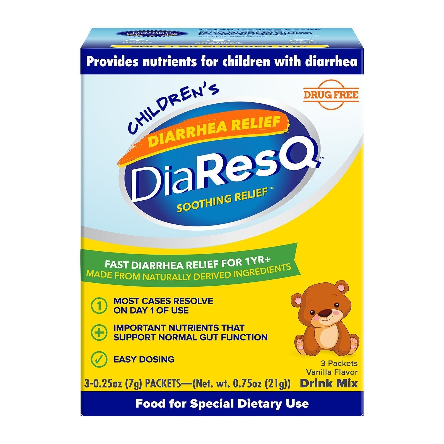 DiaResQ Children's Soothing Diarrhea Relief Drink Mix Packets Vanilla Flavor Medicine & Drugs Pasteur Pharmacy