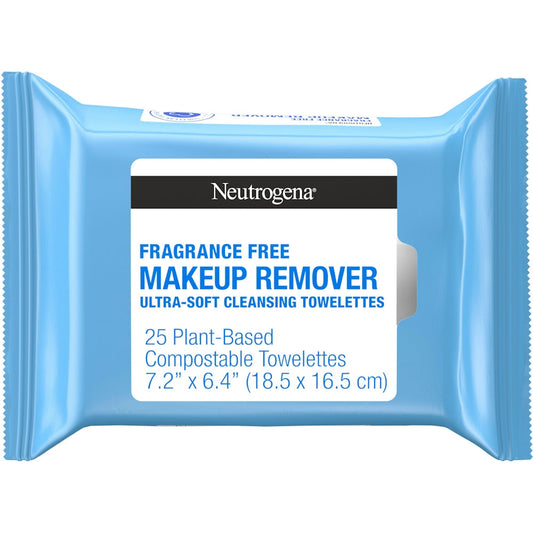 Neutrogena Fragrance-Free Makeup Remover Face Wipes, Daily Facial Cleansing Towelettes For Waterproof Makeup, Dirt & Oil, Gentle, Alcohol- & Fragrance Free, 100% Plant-Based Fibers Makeup Removers Pasteur Pharmacy