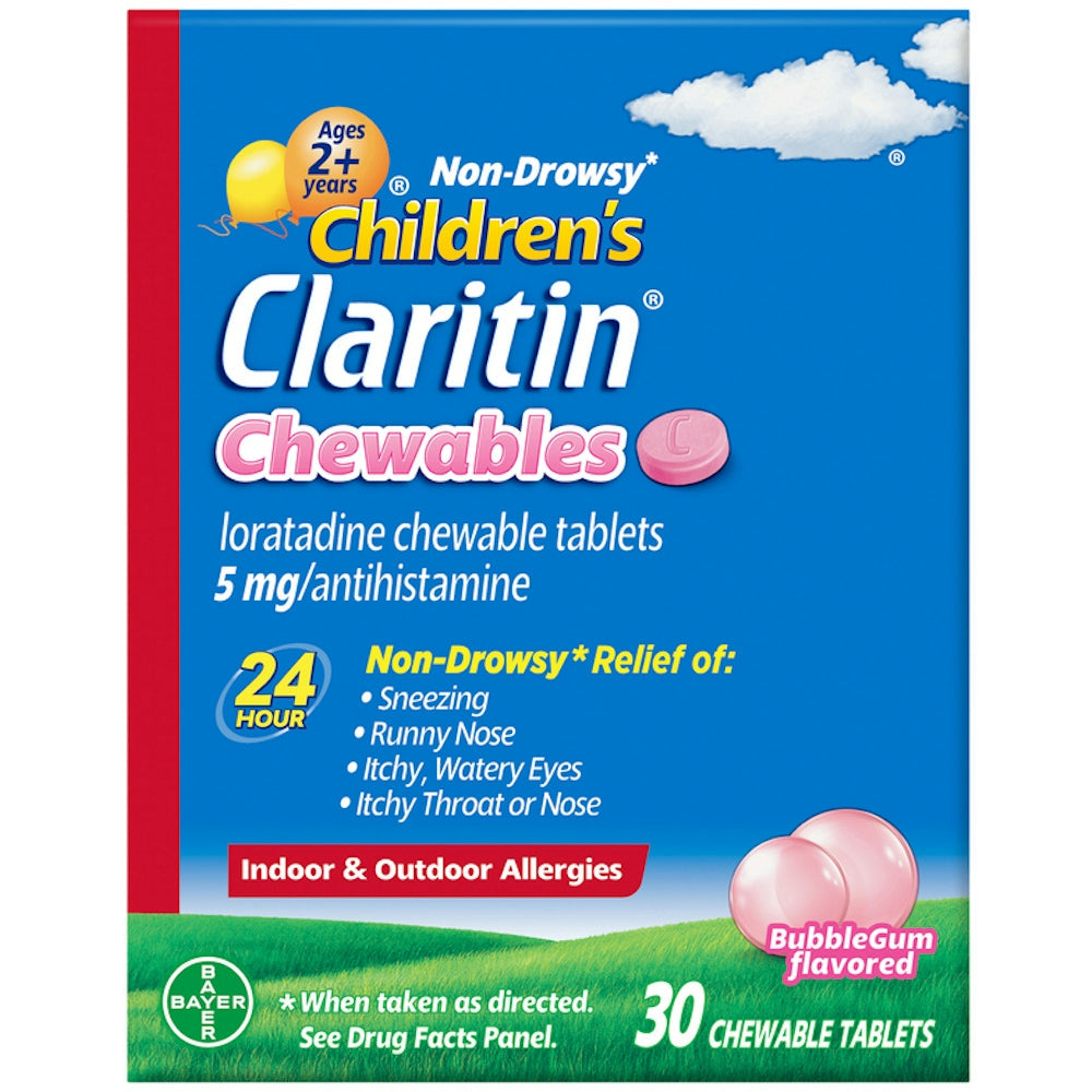 Children's Claritin 24-Hour Non-Drowsy Allergy Relief, 5mg Loratadine, Bubble Gum Flavor, 30 Chewable Tablets Medicine & Drugs Pasteur Pharmacy