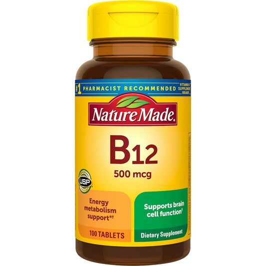 Nature Made® Vitamin B12 500 mcg – Energy Metabolism Support (100-200 Tablets) Vitamins & Supplements Pasteur Pharmacy