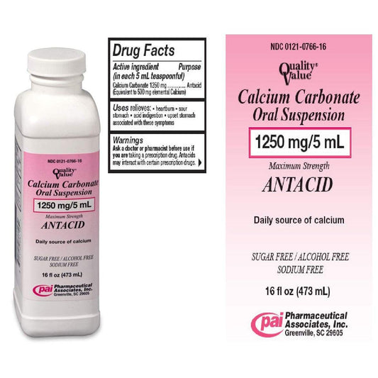 Quality Value Calcium Carbonate Oral Suspension 1250Mg/5 Ml - 16 Oz Vitamins & Supplements Pasteur Pharmacy