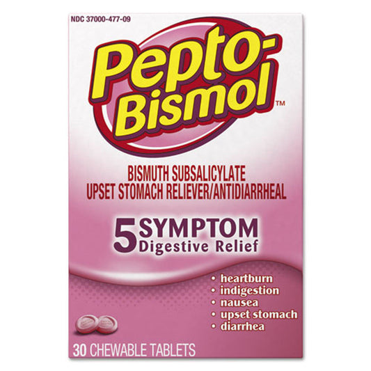 Pepto-Bismol Chewable Tablets For Nausea, Heartburn, Indigestion, Upset Stomach, And Diarrhea - 5 Symptom Fast Relief, Original Flavor Medicine & Drugs Pasteur Pharmacy