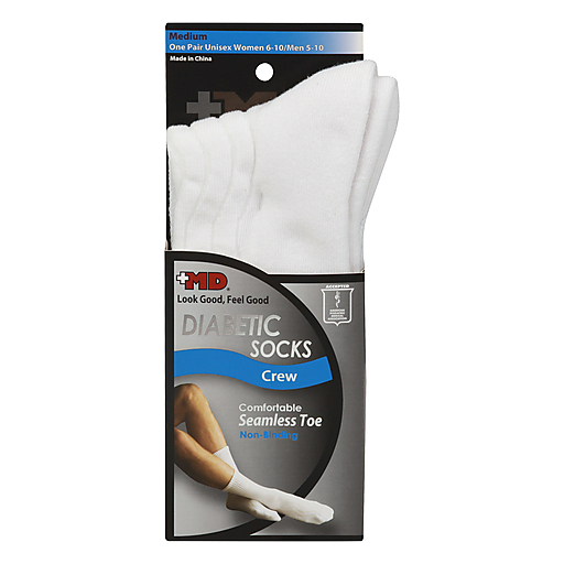 MD White Diabetic Crew Socks Mediun 1 Pair Socks Pasteur Pharmacy