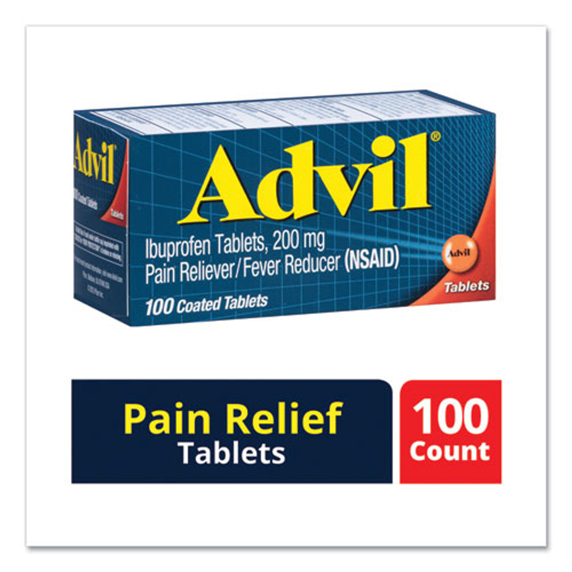 Advil Ibuprofen Tablets, 200 mg, Pain Reliever/Fever Reducer, 100 Count Medicine & Drugs Pasteur Pharmacy