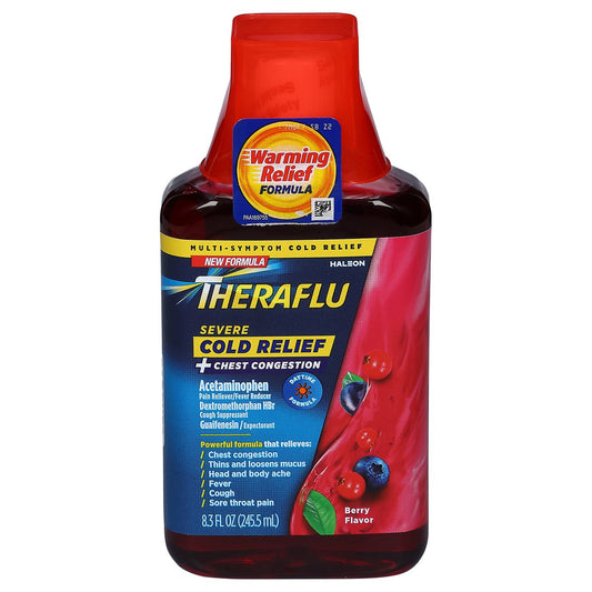 Theraflu Severe Cold Relief+ Chest Congestion Liquid Berry 8.3 Oz Health & Beauty Pasteur Pharmacy
