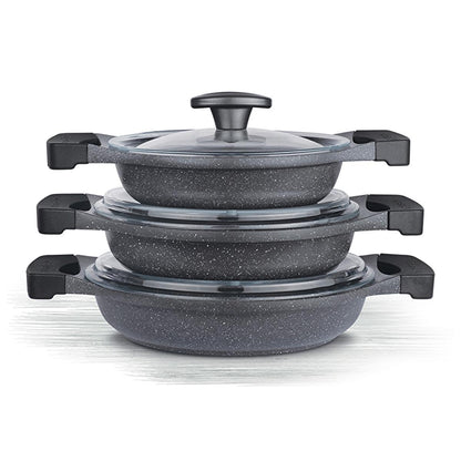 Juego de utensilios de cocina con revestimiento de granito Thermoad: cacerolas de aluminio ligeras y libres de PFOA para una cocción eficiente en energía