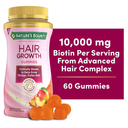 Nature's Bounty Optimal Solutions Hair Growth Gummies - Peach - 60ct Hair Loss Treatments Pasteur Pharmacy
