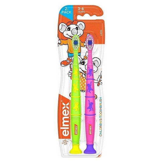 Elmex Green & Pink Flexible 3-6 Years Old Kid's Toothbrush Duo Pack Kid's Toothbrush Pasteur Pharmacy