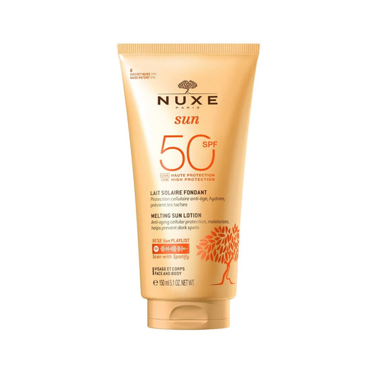 Lait Solaire Délicieux Visage et Corps SPF50 Nuxe Sun : Haute protection UVA/UVB, hydratant et résistant à l'eau - Visage et corps, SPF 50 d'origine végétale, 150 ml