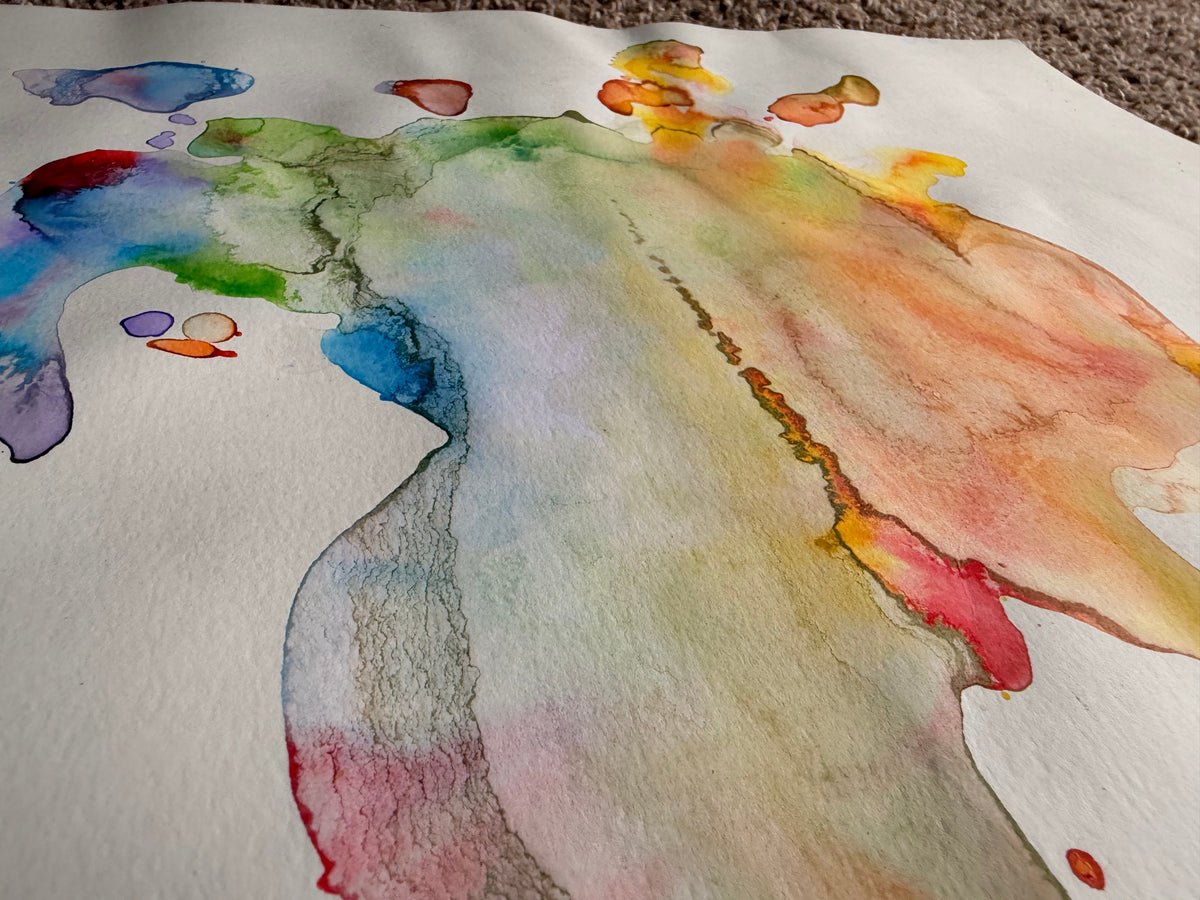 Abstract Rainbow Water Color Splat Painting
