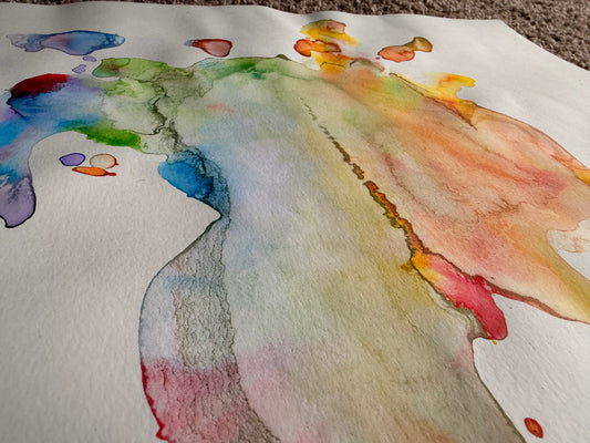 Abstract Rainbow Water Color Splat Painting