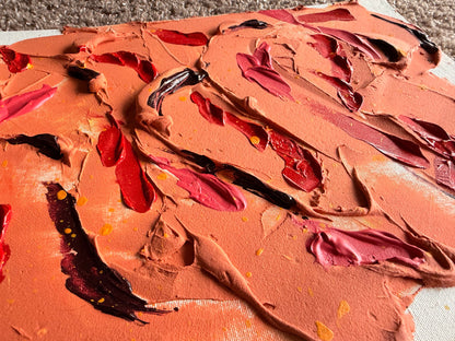 Orange Red Plaster Painting 9x11 - Textured Original